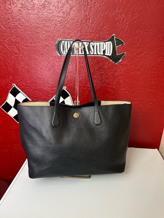 Tory Burch Handbags - Tory Burch Black Pebbled Leather Tote with Gold Logo